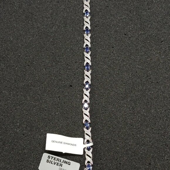 .925 Sterling Silver Blue Sapphire X-Link Tennis Bracelet 7.25" 15g NWT FMC - Picture 9 of 15